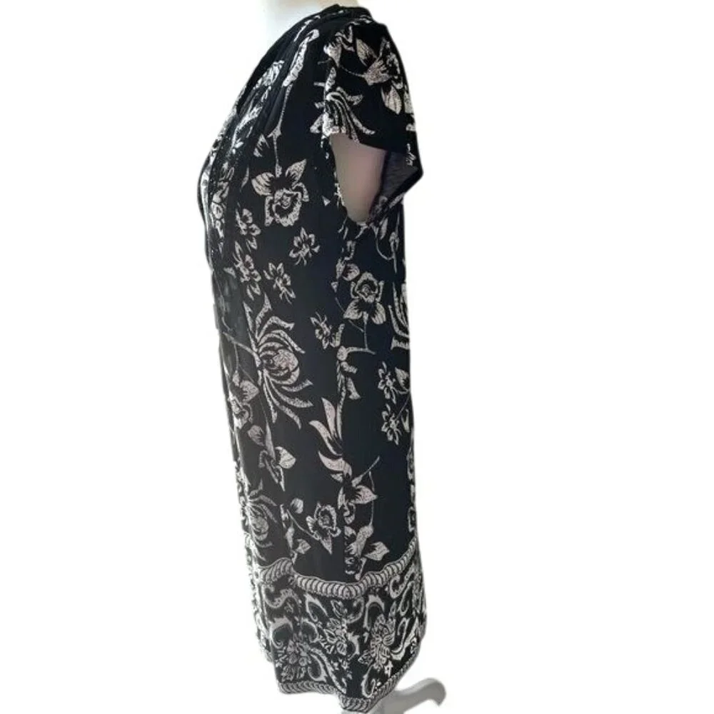 Mark Womens Black & White Floral Print Summer V-Neck Dress Knee-Length Large - Picture 7 of 13